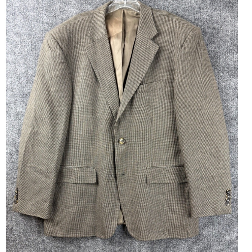 Vintage Oscar de la Renta Mens Brown Houndstooth 2 Button Blazer Sport Coat 44R